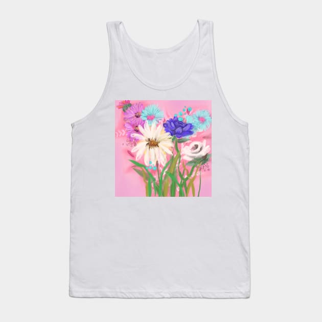 Pink Floral Meadow Bouquet Tank Top by Hyssopartz